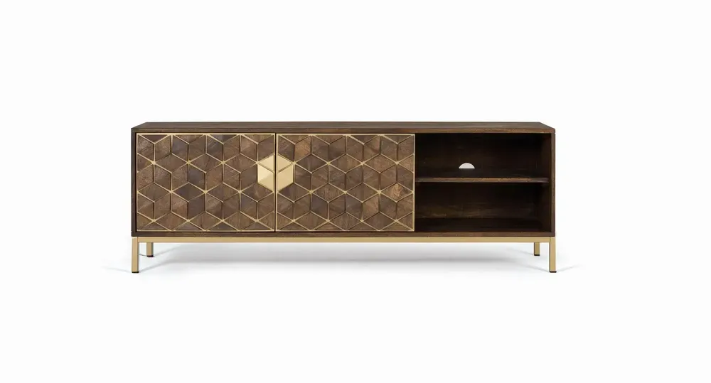 TV stands - TV cabinet in mango wood, walnut and gold metal - GINER Y COLOMER