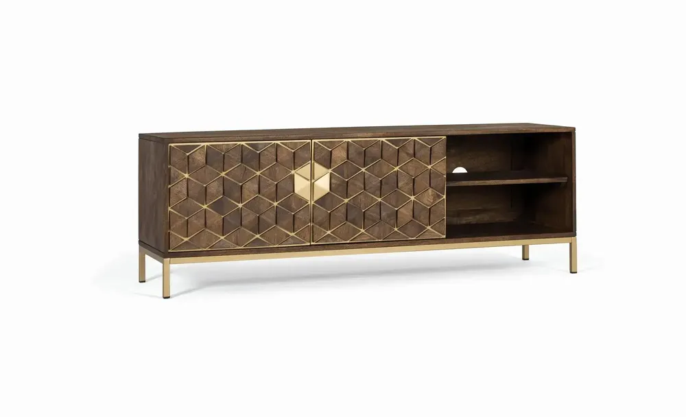 TV stands - TV cabinet in mango wood, walnut and gold metal - GINER Y COLOMER