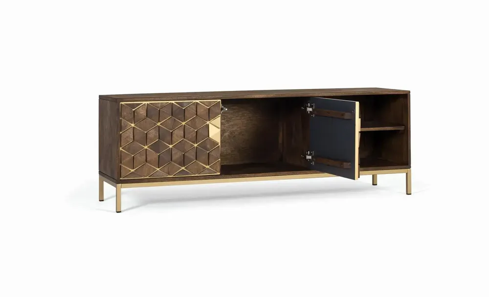 TV stands - TV cabinet in mango wood, walnut and gold metal - GINER Y COLOMER