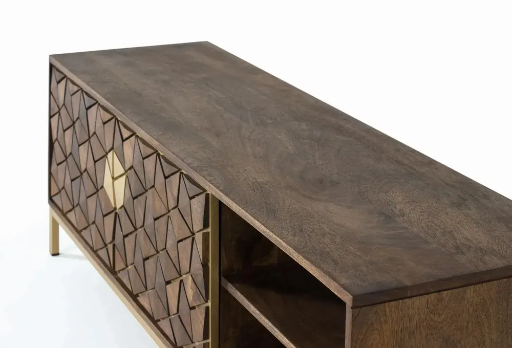TV stands - TV cabinet in mango wood, walnut and gold metal - GINER Y COLOMER