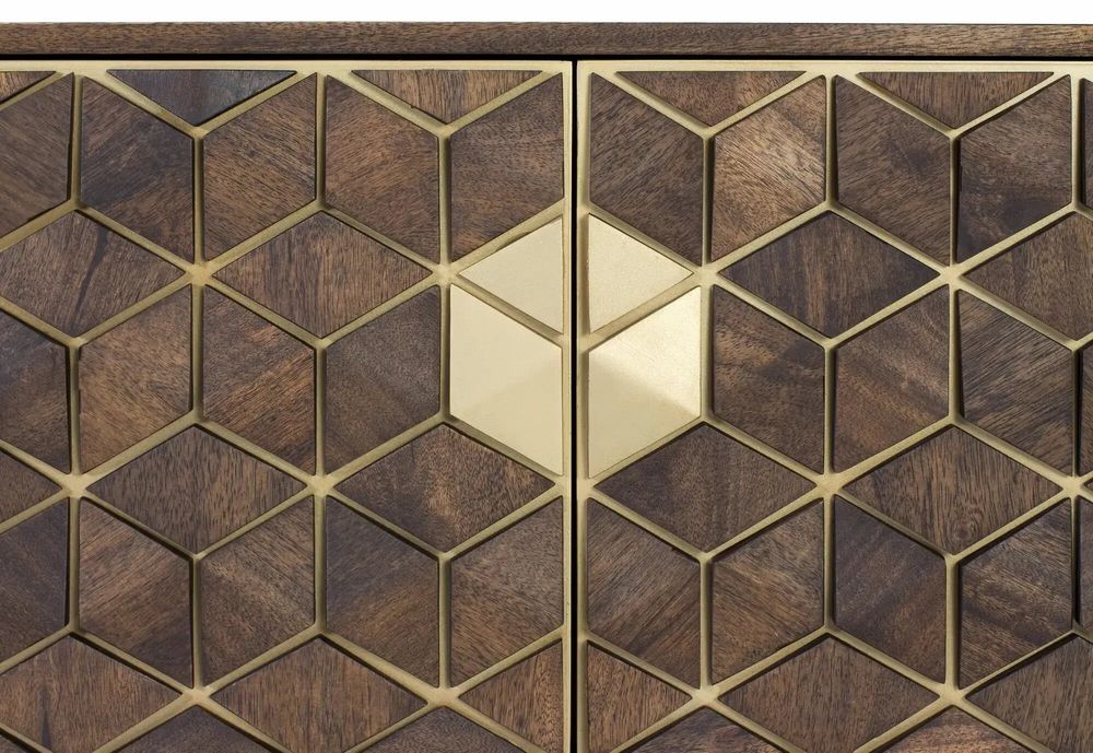 Meubles TV - Meuble TV en bois manguier noyer et métal doré - GINER Y COLOMER