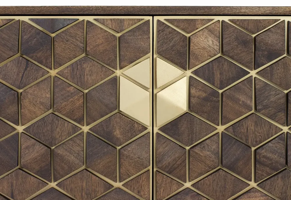 TV stands - TV cabinet in mango wood, walnut and gold metal - GINER Y COLOMER