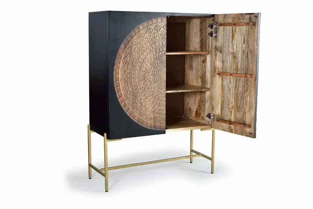 Wardrobe - Wardrobe in mango wood and gold metal - GINER Y COLOMER