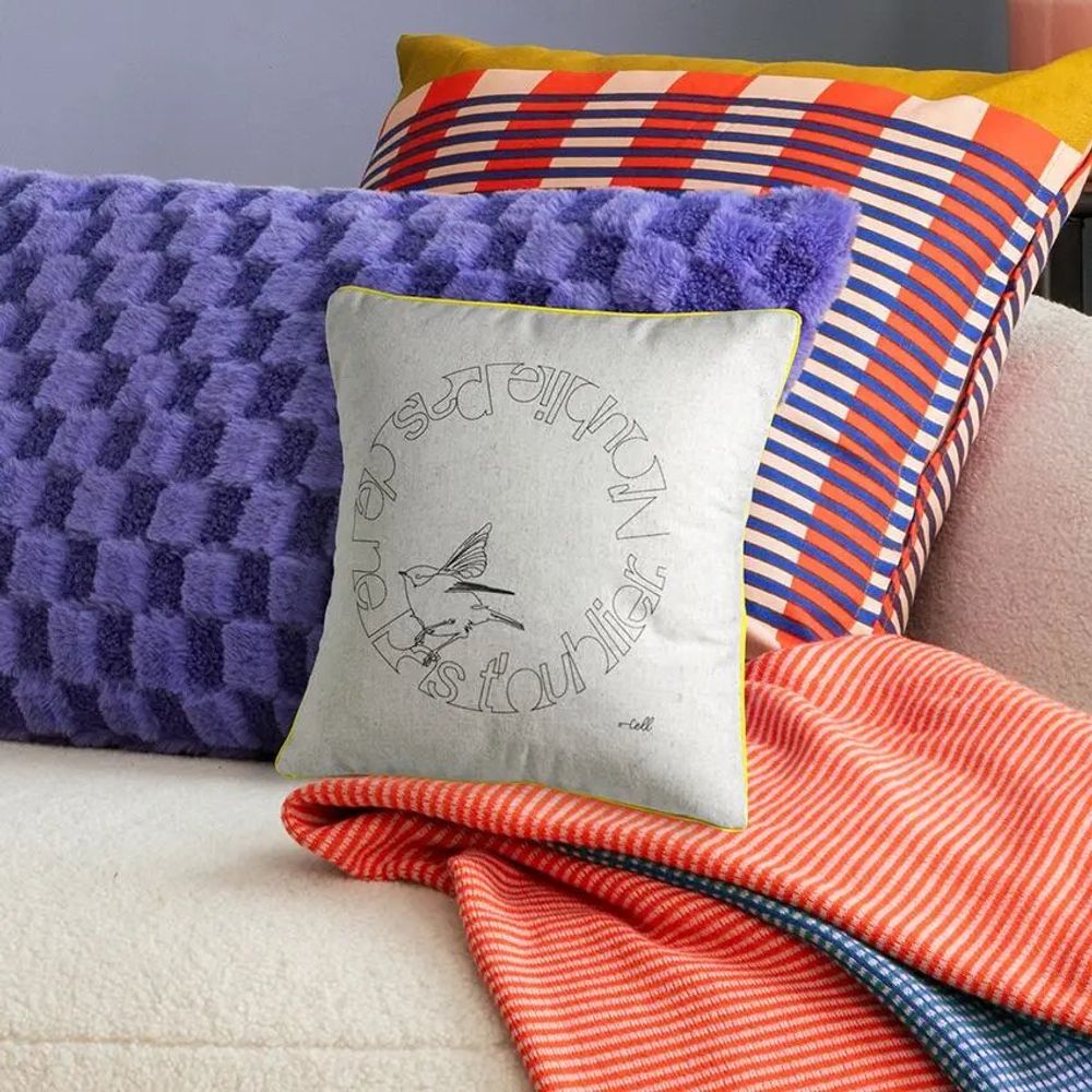 Coussins textile - Housse de coussin coton-lin, illustration minimaliste - COSETTE ET LES LYS