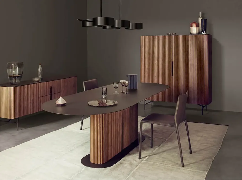 Dining Tables - Magino — Natural stone and fluted wood dining table - LIVINGSTONE