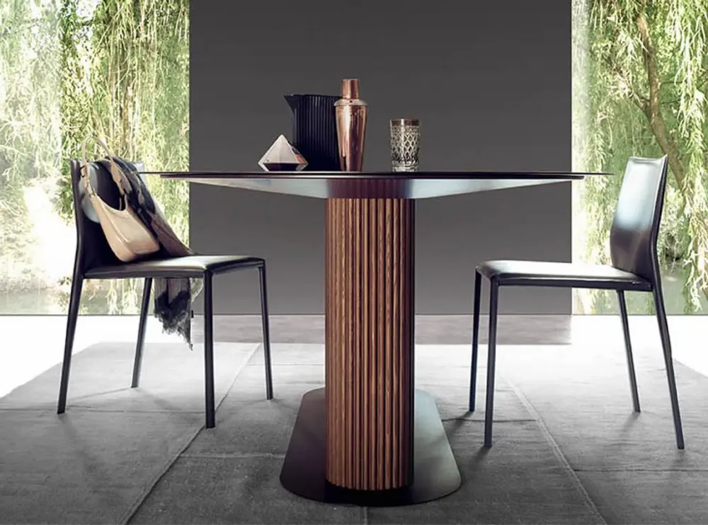 Dining Tables - Magino — Natural stone and fluted wood dining table - LIVINGSTONE