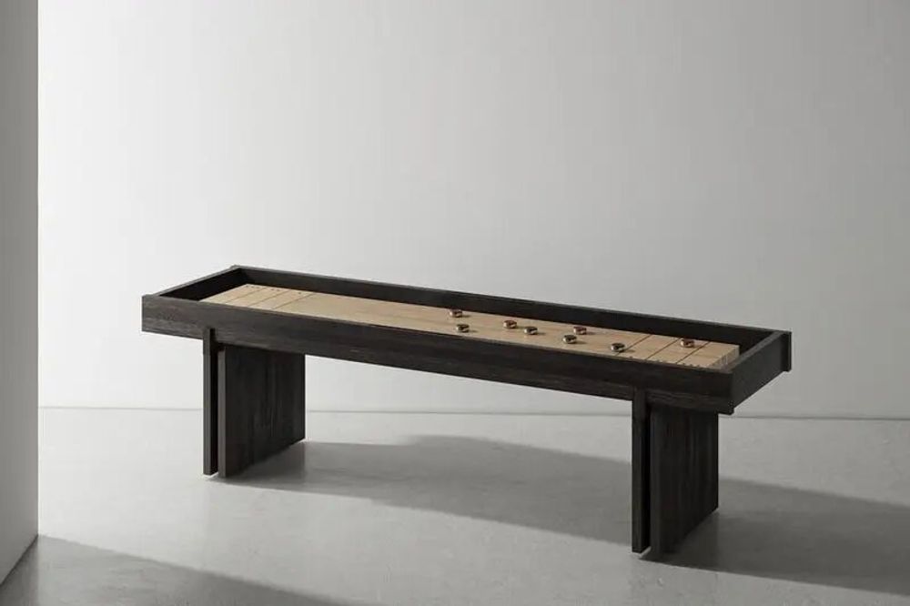Game tables - Shuffleboard Table — Solid oak, leather and cast iron game table - LIVINGSTONE