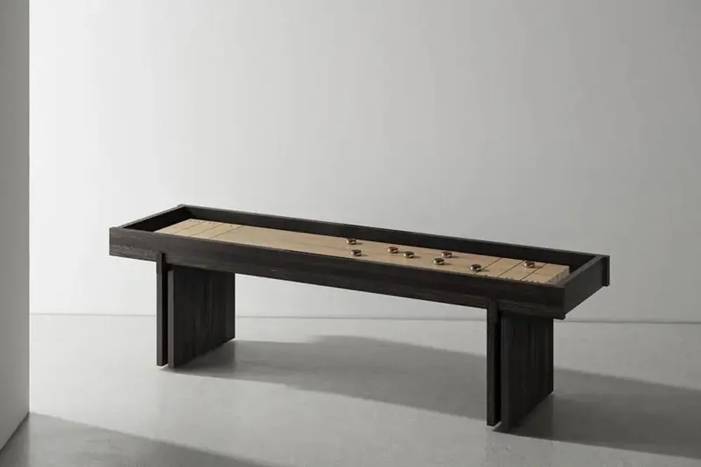 Game tables - Shuffleboard Table — Solid oak, leather and cast iron game table - LIVINGSTONE