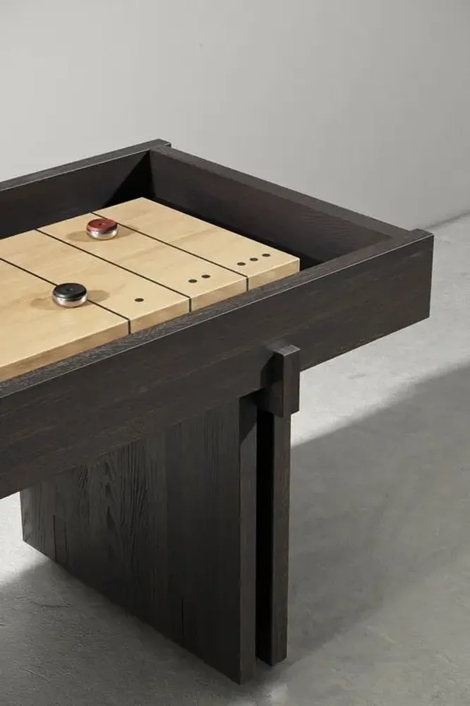 Game tables - Shuffleboard Table — Solid oak, leather and cast iron game table - LIVINGSTONE
