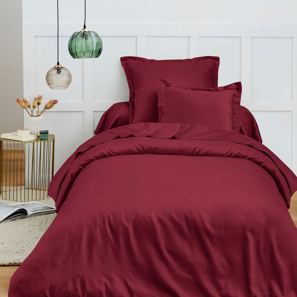 Linge de lit - Housse de couette 100% Coton 140 x 200 cm Grenat - COTON PUR