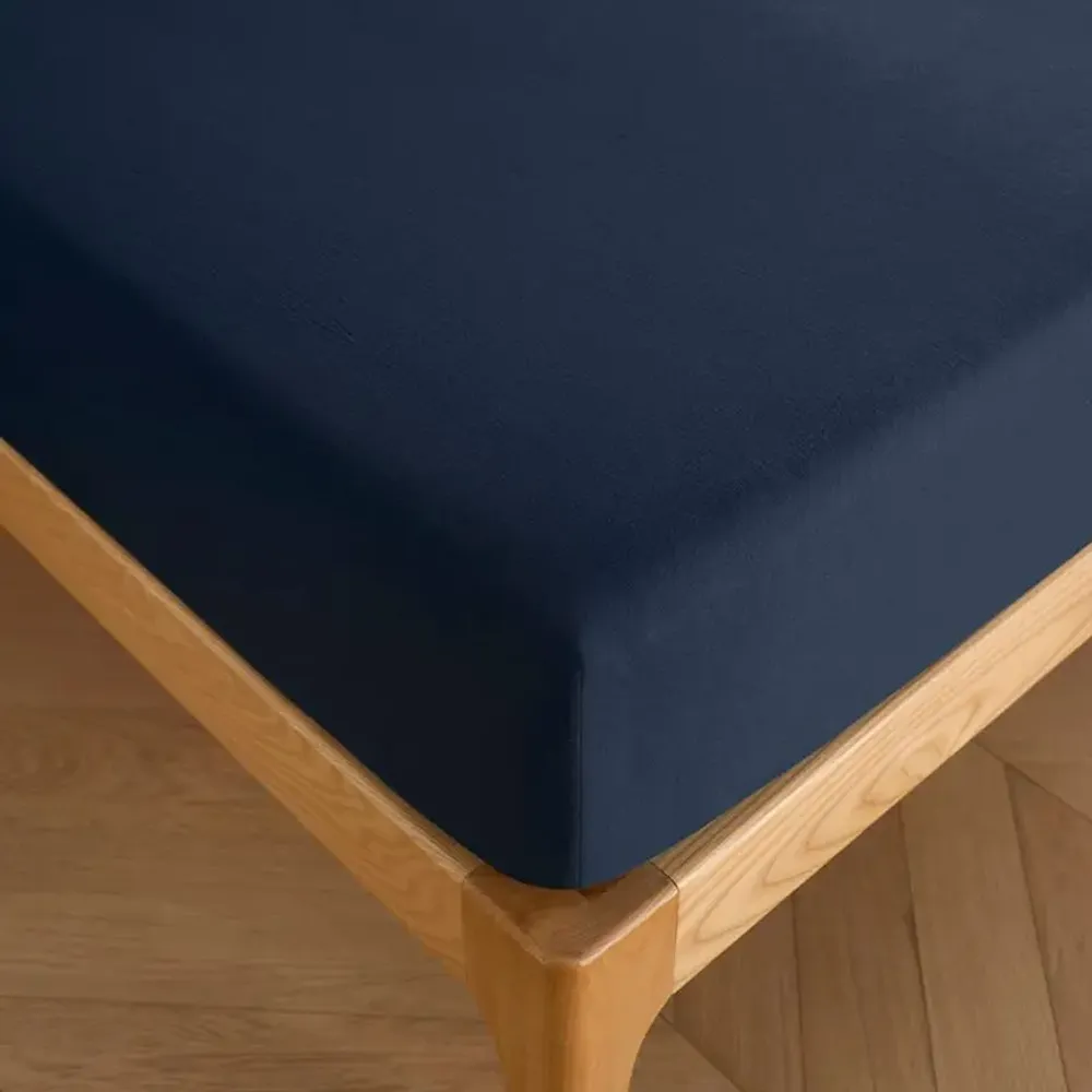 Bed linens - 100% Cotton fitted sheet 140 x 190 cm Midnight Blue - COTON PUR
