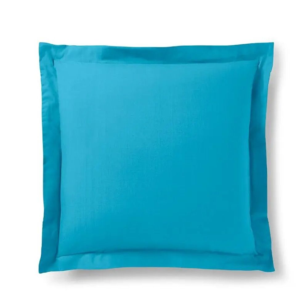 Bed linens - 100% Cotton Pillowcase Flat Ruffle Quilted 63 x 63 cm Cyan - COTON PUR