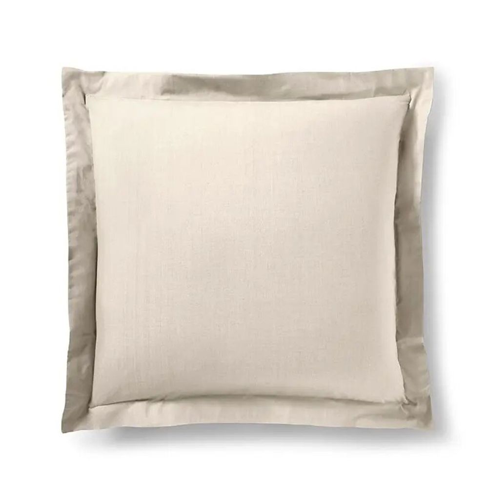 Bed linens - 100% Cotton Pillowcase Flat Ruffle Quilted 63 x 63 cm Sand - COTON PUR