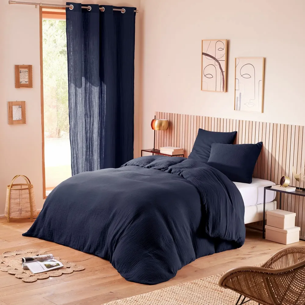 Bed linens - Cotton Gauze Duvet Set 240 x 220 cm + 2 Pillowcases 65 x 65 cm Midnight Blue - COTON PUR