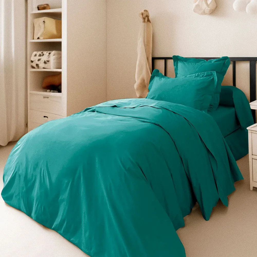 Bed linens - Percale duvet cover 140 x 200 cm Pure Combed Cotton Long Staples 80 Thread Count/cm² Peacock - COTON PUR
