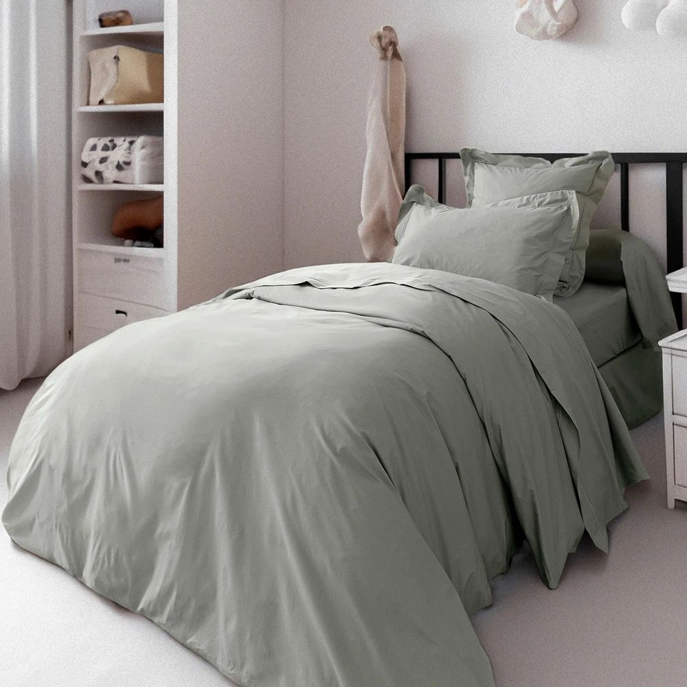 Bed linens - Percale Duvet Cover 140 x 200 cm Pure Combed Long Staple Cotton 80 Thread Count/cm² Slate - COTON PUR