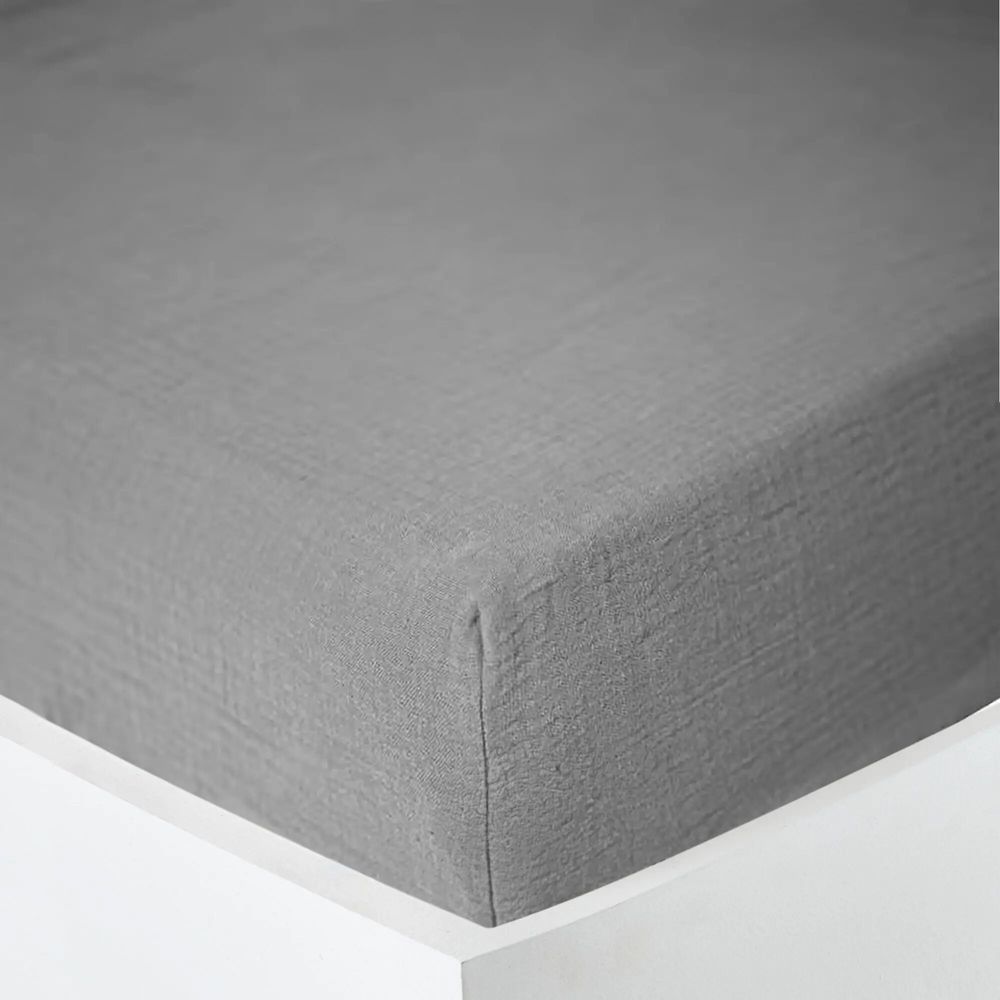 Linge de lit - Drap housse Gaze de Coton 140 x 190 cm Ardoise - COTON PUR