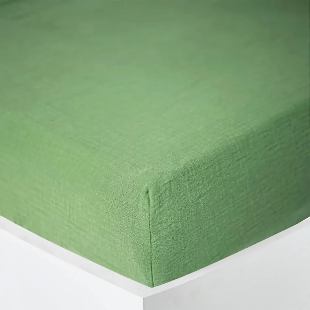 Bed linens - Cotton Gauze Fitted Sheet 160 x 200 cm Olive - COTON PUR