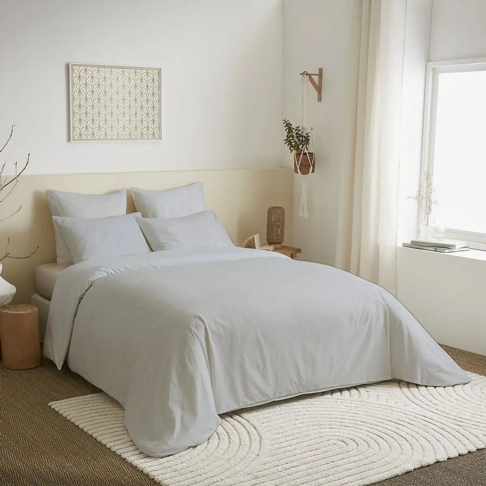 Bed linens - Complete Pack Single-Color Duvet Cover 220 x 240 cm - Fitted Sheet 160 x 200 cm - 100% Cotton 57 Threads - COTON PUR