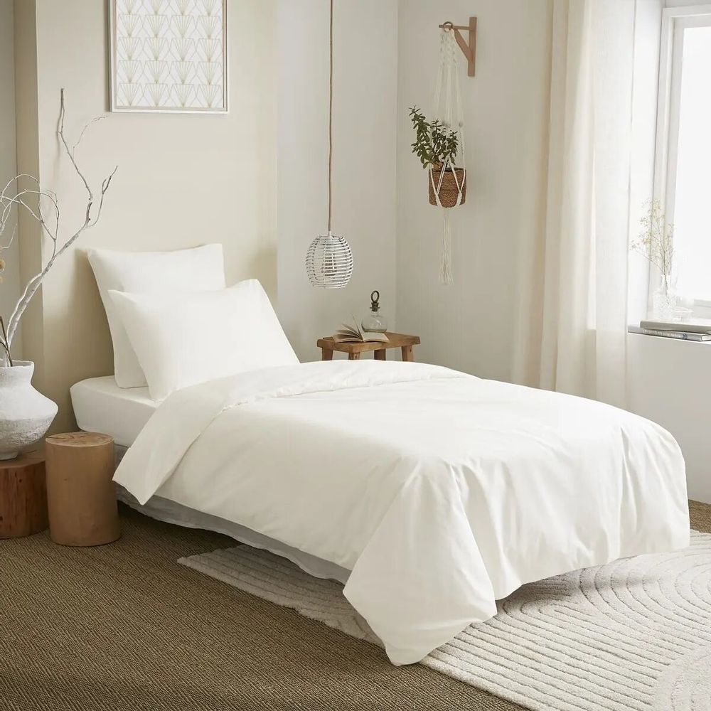 Bed linens - Complete Pack Single-Color Duvet Cover 140 x 200 cm - Fitted Sheet 90 x 190 cm - 100% Cotton 57 Threads - COTON PUR