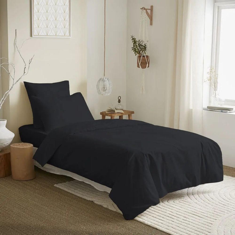 Linge de lit - Pack Complet Housse de couette Unicolore 140 x 200 cm - Drap housse 90 x 190 cm - 100% Coton 57 Fils - COTON PUR