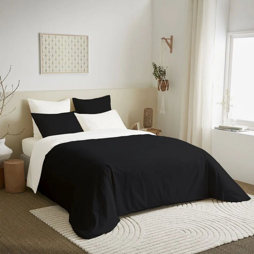 Linge de lit - Pack Complet Housse de couette Bicolore 240 x 260 cm - Drap housse 180 x 200 cm King Size - 100% Coton 57 Fils - COTON PUR