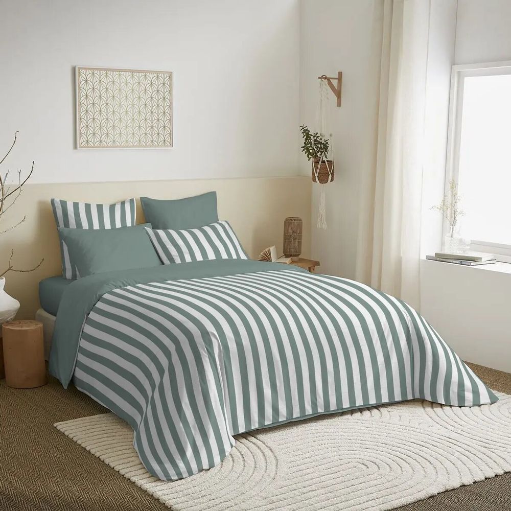 Linge de lit - Pack Complet Housse de couette Imprimé 220 x 240 cm - Drap housse 140 x 190 cm - 100% Coton 57 Fils - COTON PUR