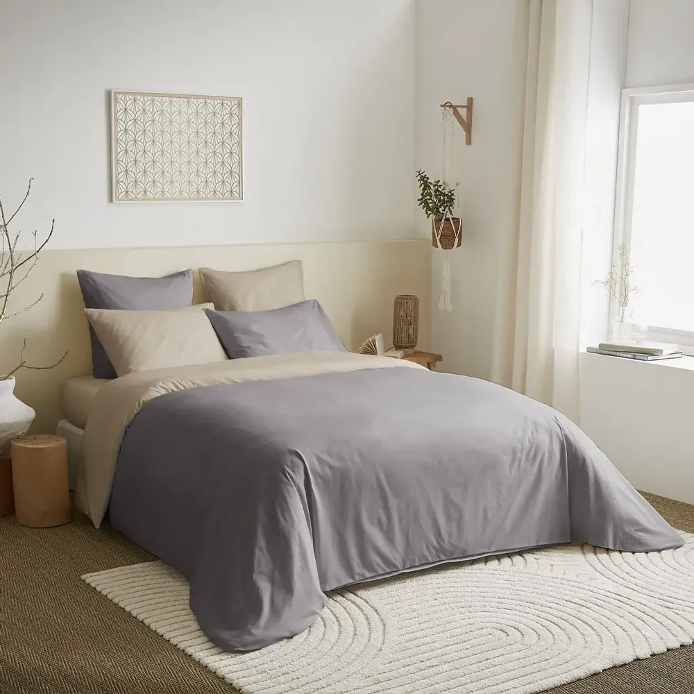 Bed linens - Complete Pack Two-tone duvet cover 220 x 240 cm - Fitted sheet 160 x 200 cm - 100% Cotton 57 threads - COTON PUR