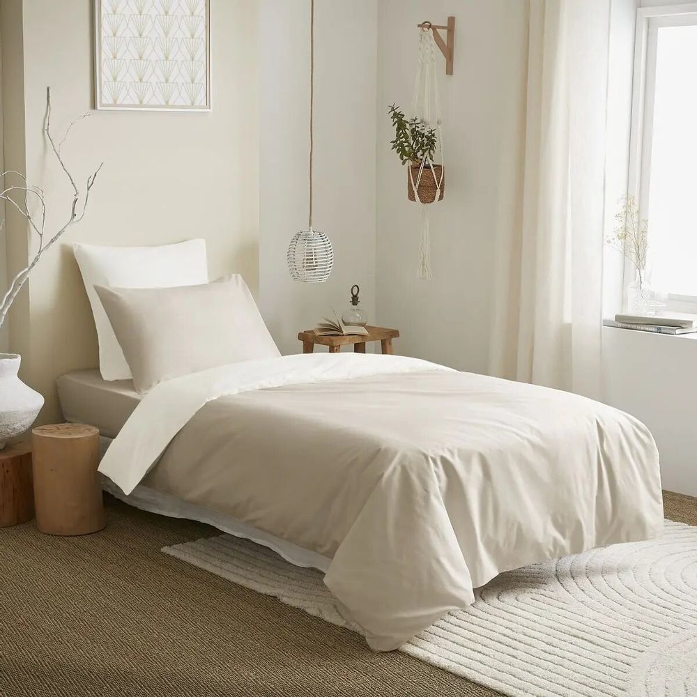 Bed linens - Complete Pack Two-tone duvet cover 140 x 200 cm - Fitted sheet 90 x 190 cm - 100% Cotton 57 thread count - COTON PUR