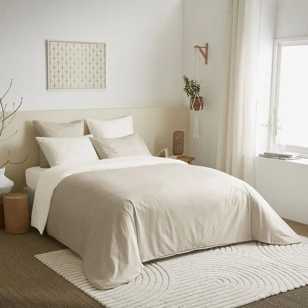 Bed linens - Complete Pack Two-tone duvet cover 220 x 240 cm - Fitted sheet 140 x 190 cm - 100% Cotton 57 thread count - COTON PUR