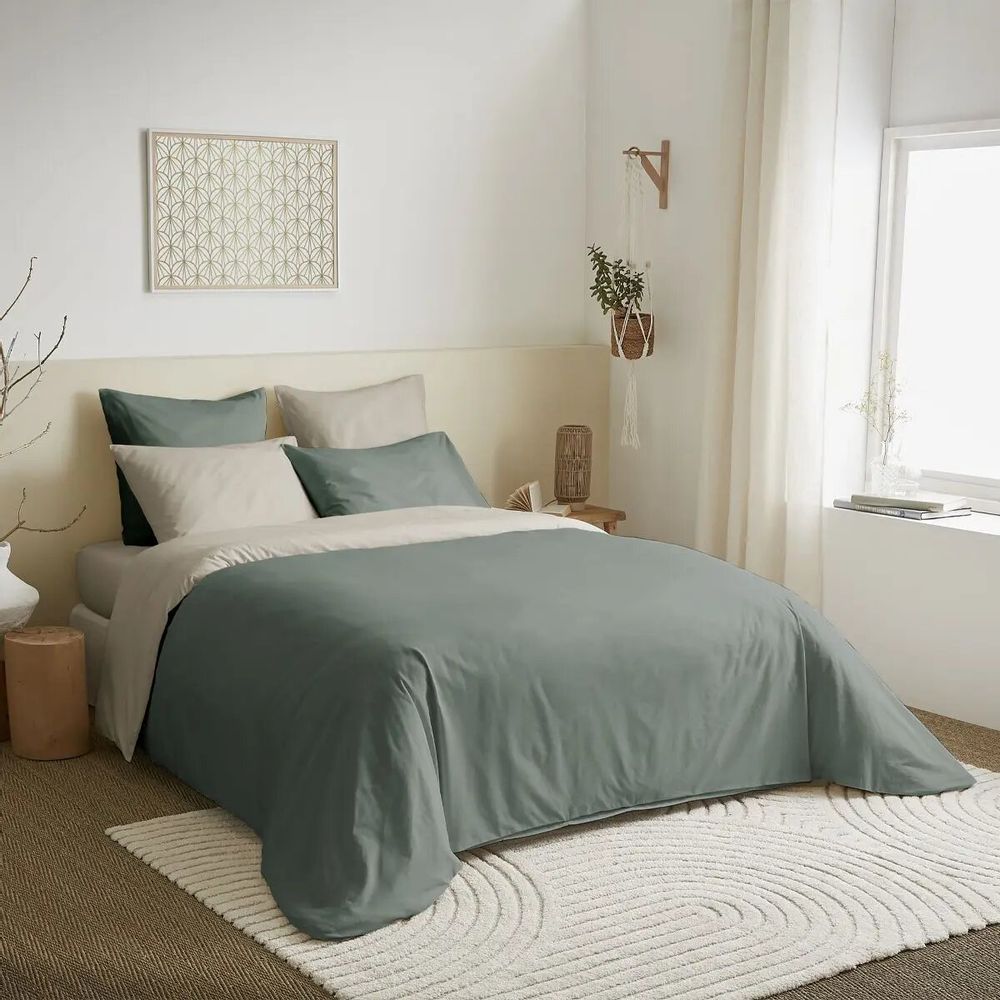 Linge de lit - Pack Complet Housse de couette Bicolore 220 x 240 cm - Drap housse 140 x 190 cm - 100% Coton 57 Fils - COTON PUR
