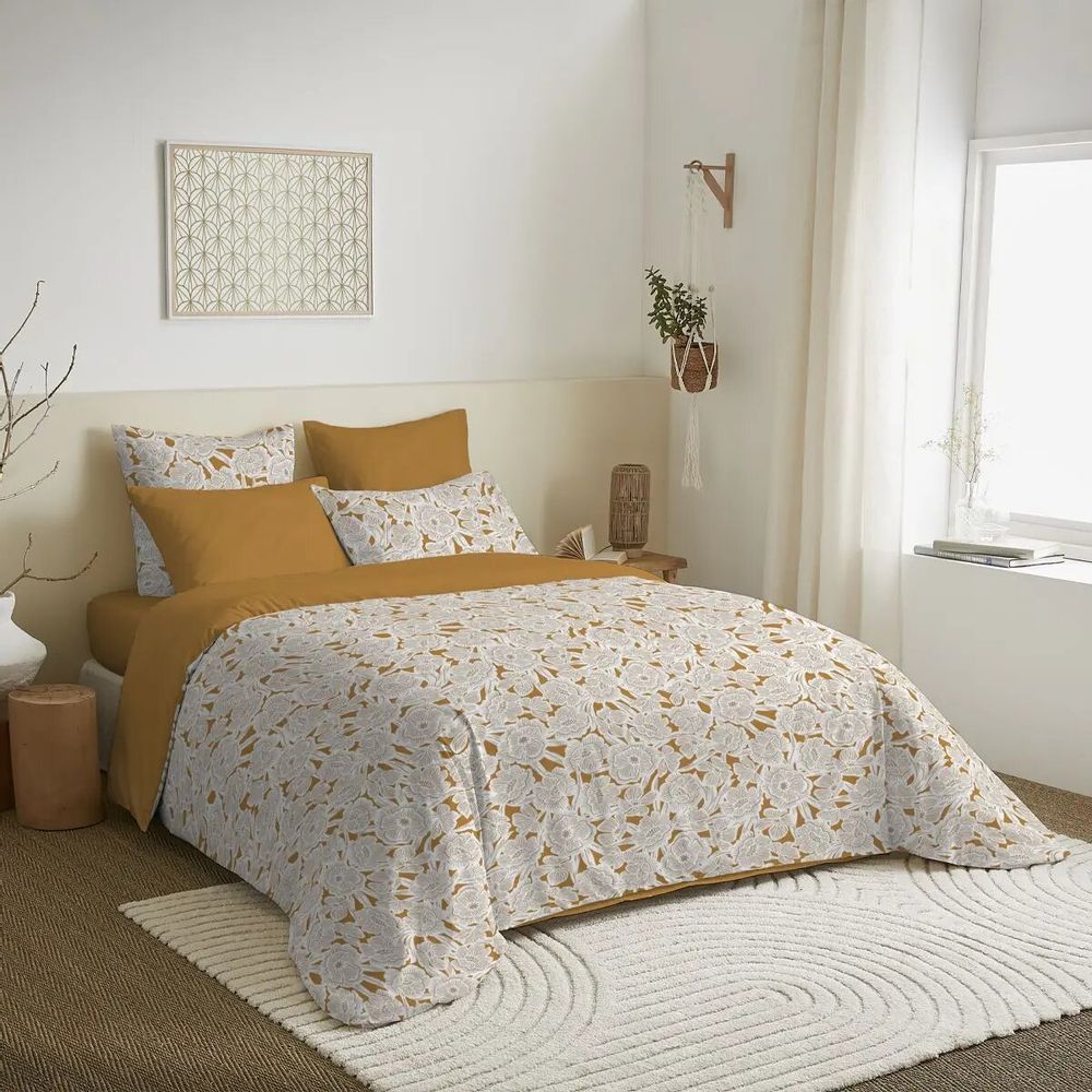 Linge de lit - Pack Complet Housse de couette Imprimé 220 x 240 cm - Drap housse 140 x 190 cm - 100% Coton 57 Fils - COTON PUR