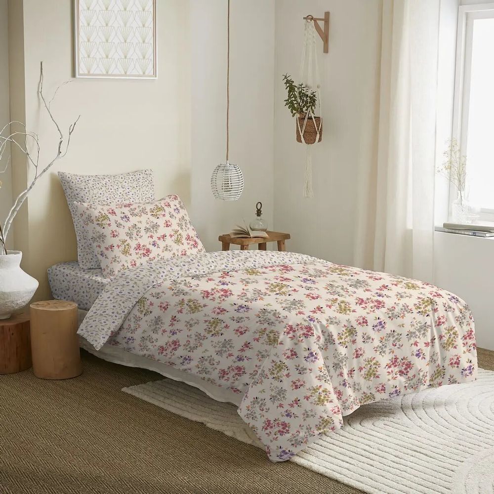 Linge de lit - Pack Complet Housse de couette Imprimé 140 x 200 cm - Drap housse 90 x 190 cm - 100% Coton 57 Fils - COTON PUR