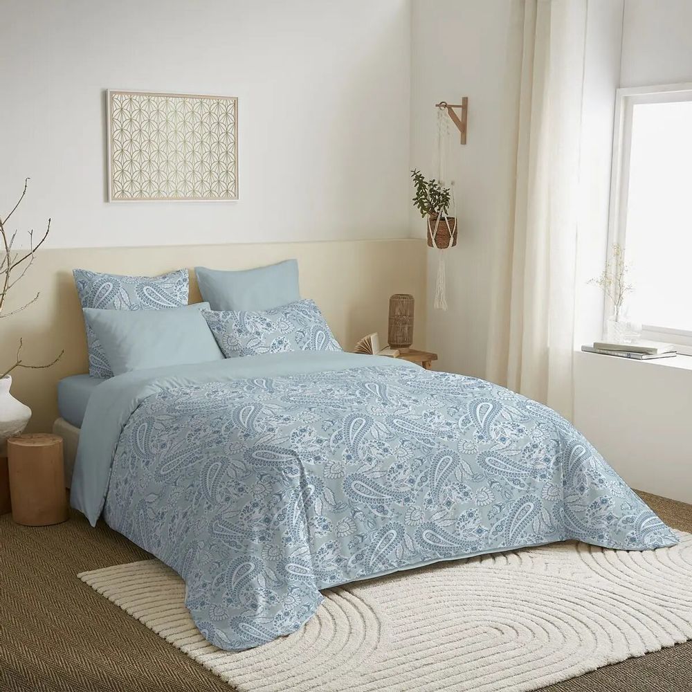 Linge de lit - Pack Complet Housse de couette Imprimé 220 x 240 cm - Drap housse 140 x 190 cm - 100% Coton 57 Fils - COTON PUR