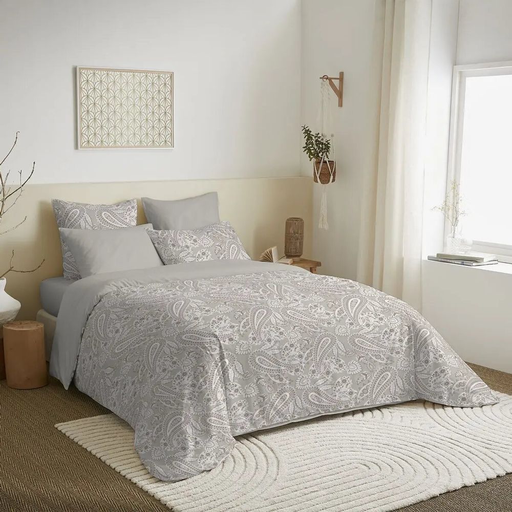 Linge de lit - Pack Complet Housse de couette Imprimé 220 x 240 cm - Drap housse 160 x 200 cm - 100% Coton 57 Fils - COTON PUR