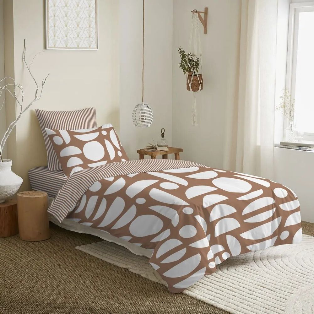 Bed linens - Complete Pack Printed Duvet Cover 140 x 200 cm - Fitted Sheet 90 x 190 cm - 100% Cotton 57 Threads - COTON PUR