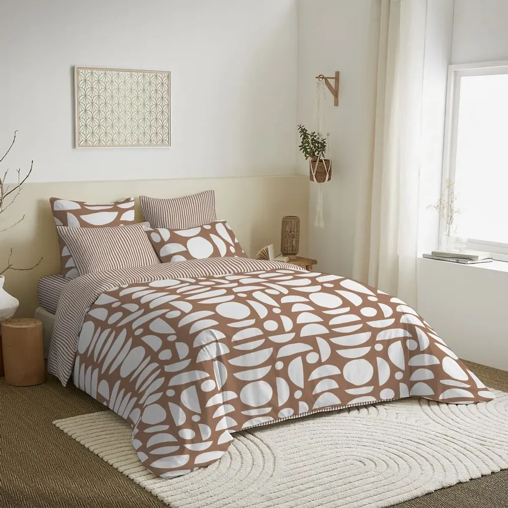 Bed linens - Complete Pack Printed Duvet Cover 220 x 240 cm - Fitted Sheet 160 x 200 cm - 100% Cotton 57 Thread Count - COTON PUR