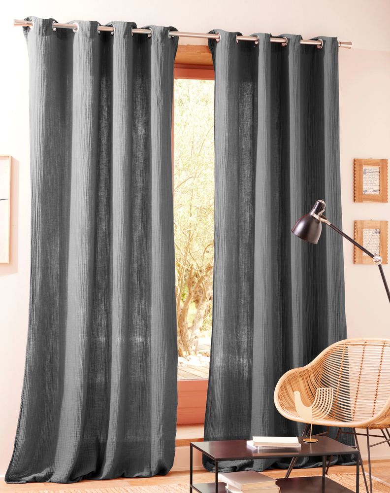 Curtains and window coverings - Pair of Curtains 140 x 260 cm Cotton Gauze Slate - COTON PUR