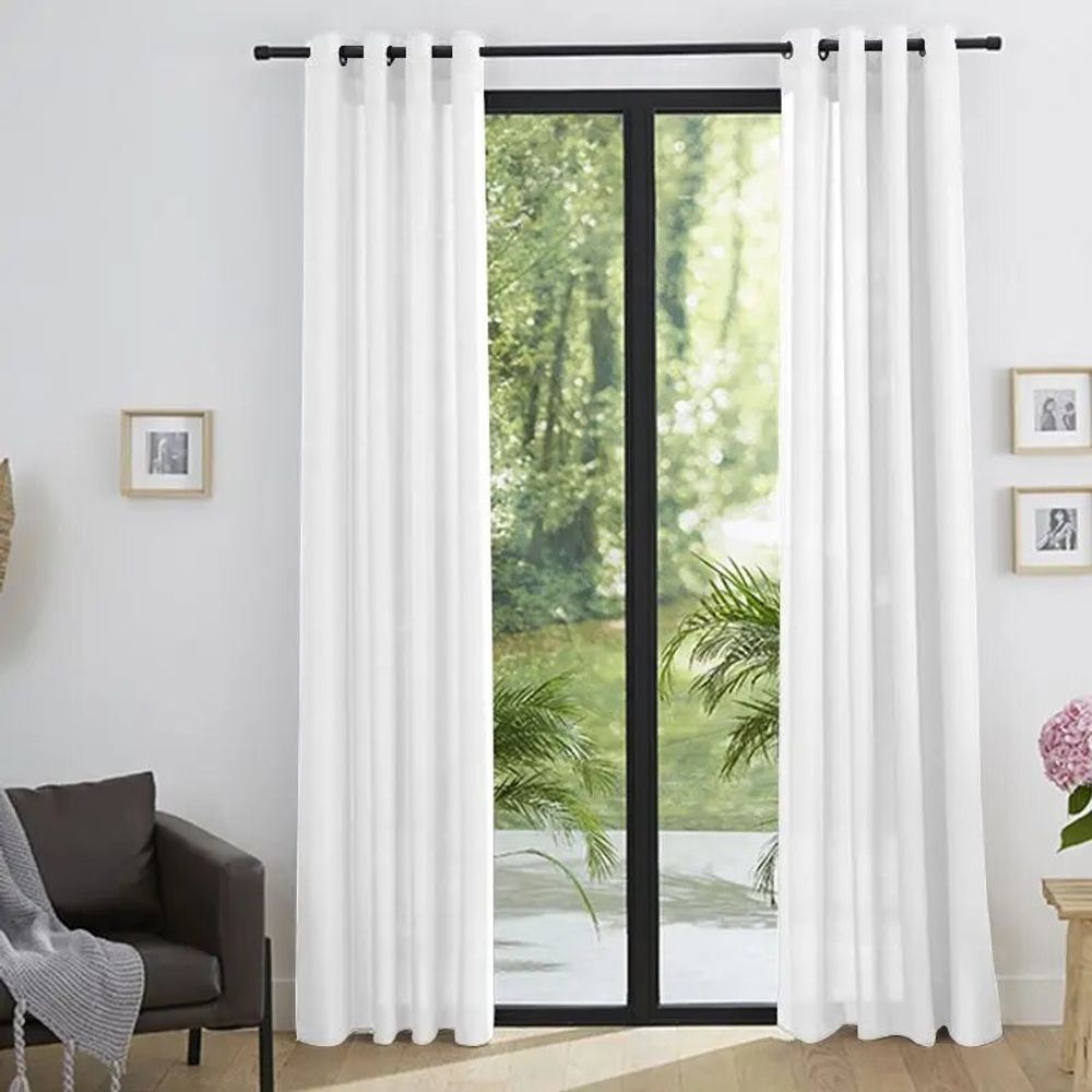 Curtains and window coverings - Pair of "Linen Effect" Eyelet Curtains 140 x 260 cm Moonlight deco Snow - COTON PUR