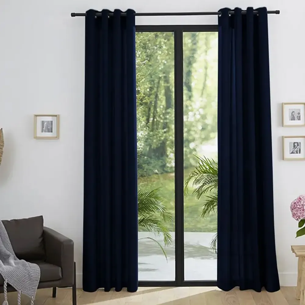 Curtains and window coverings - Pair of “Linen Effect” Eyelet Curtains 140 x 260 cm Moonlight deco Midnight Blue - COTON PUR