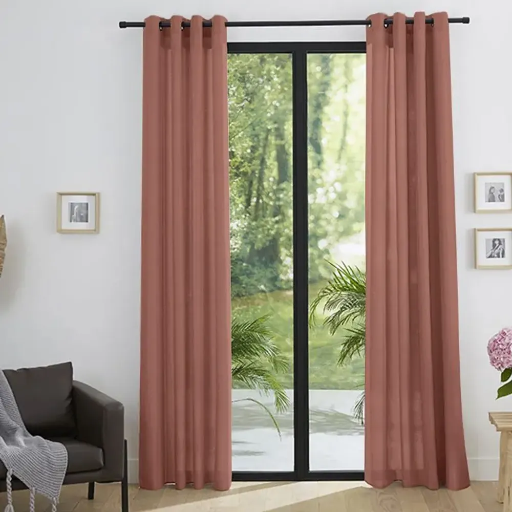 Curtains and window coverings - Pair of “Linen Effect” Eyelet Curtains 140 x 260 cm Moonlight deco Woody Rose - COTON PUR
