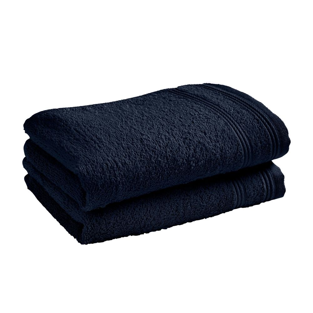 Serviettes de bain - Lot de 2 Serviettes Invite Eponge 100% Coton "Spa" 30 x 50 cm Bleu Nuit - COTON PUR