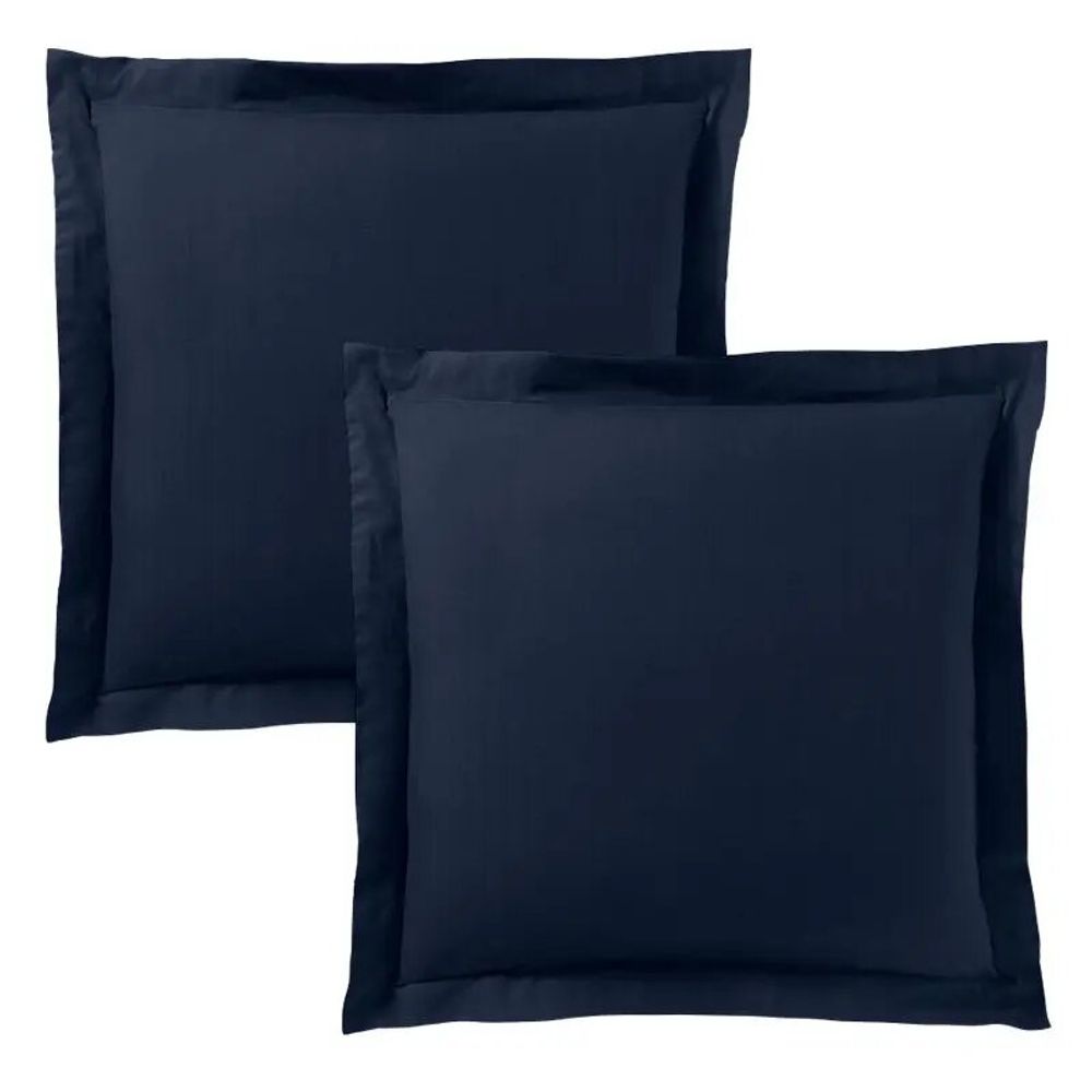 Bed linens - 100% Cotton Pillowcase Flat Ruffle Quilted 63 x 63 cm Midnight Blue - COTON PUR