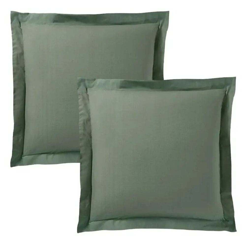 Bed linens - 100% Cotton Pillowcase Flat Ruffle Quilted 63 x 63 cm Rosemary - COTON PUR