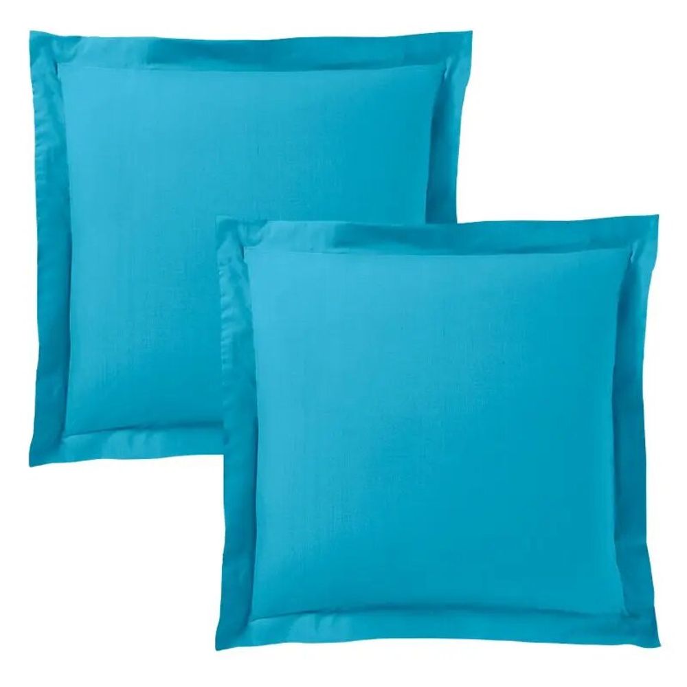 Bed linens - 100% Cotton Pillowcase Flat Ruffle Quilted 63 x 63 cm Cyan - COTON PUR