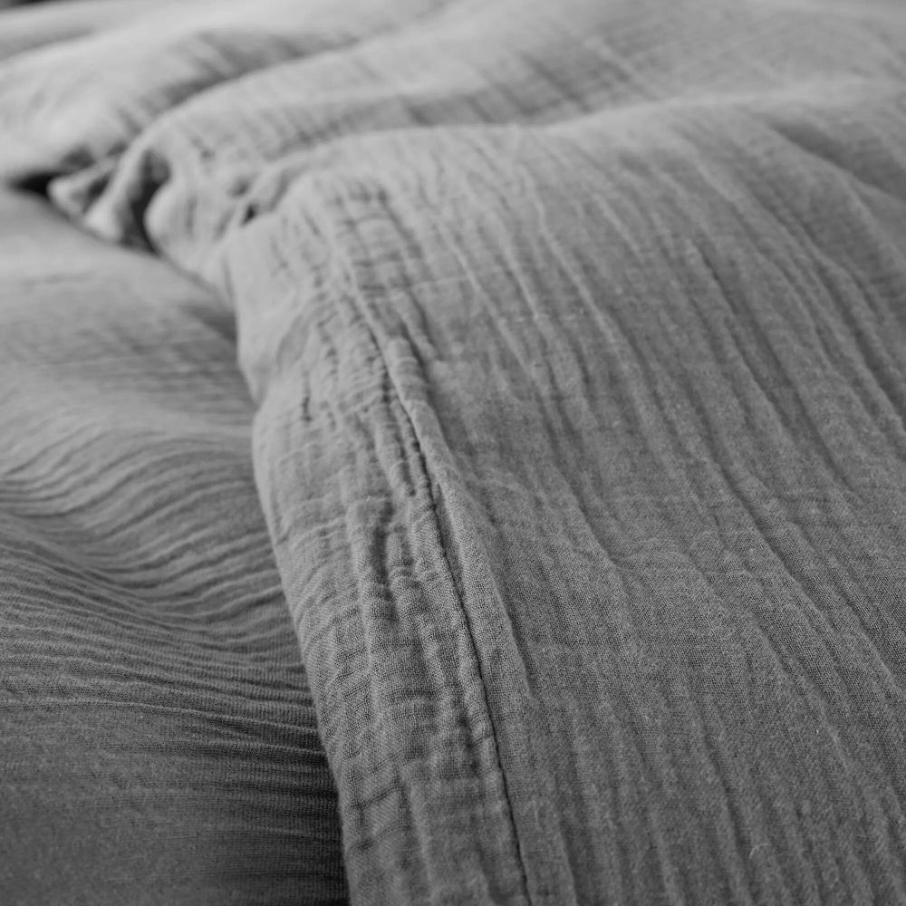 Linge de lit - Parure de Couette Gaze de Coton 140 x 200 cm + 1 Taie d'oreiller 65 x 65 cm Ardoise - COTON PUR