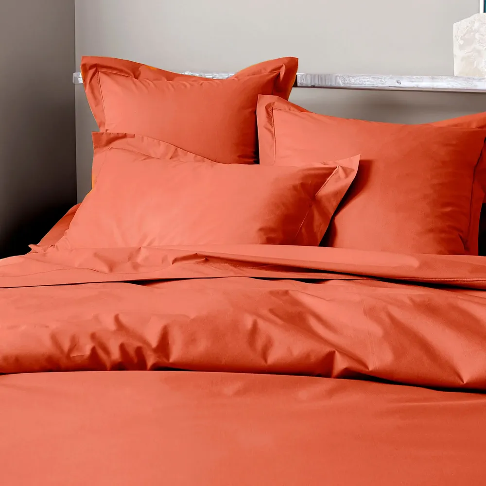 Bed linens - Percale duvet cover 140 x 200 cm Pure Combed Cotton Long Staples 80 Thread Count/cm² Terracotta - COTON PUR