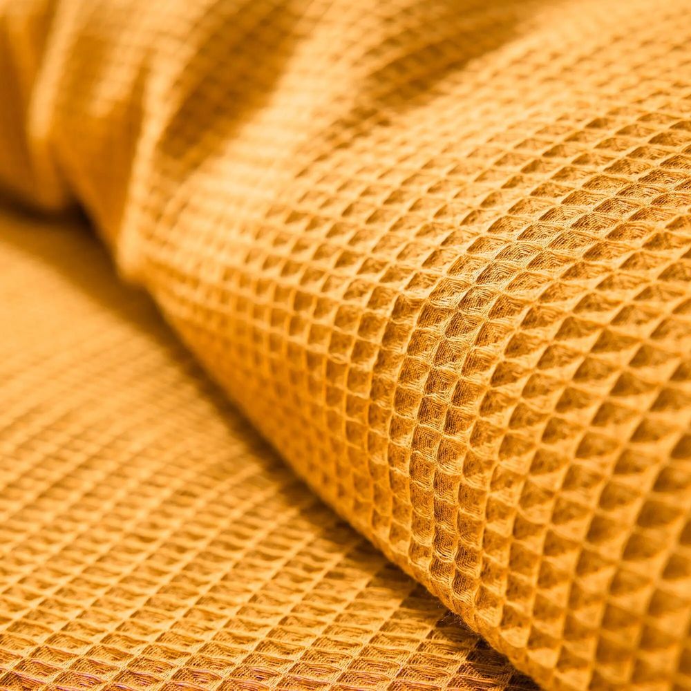 Linge de lit - Parure de couette 140x200cm + 1 taie d'oreiller 65X65cm nid d'abeille Curry - COTON PUR