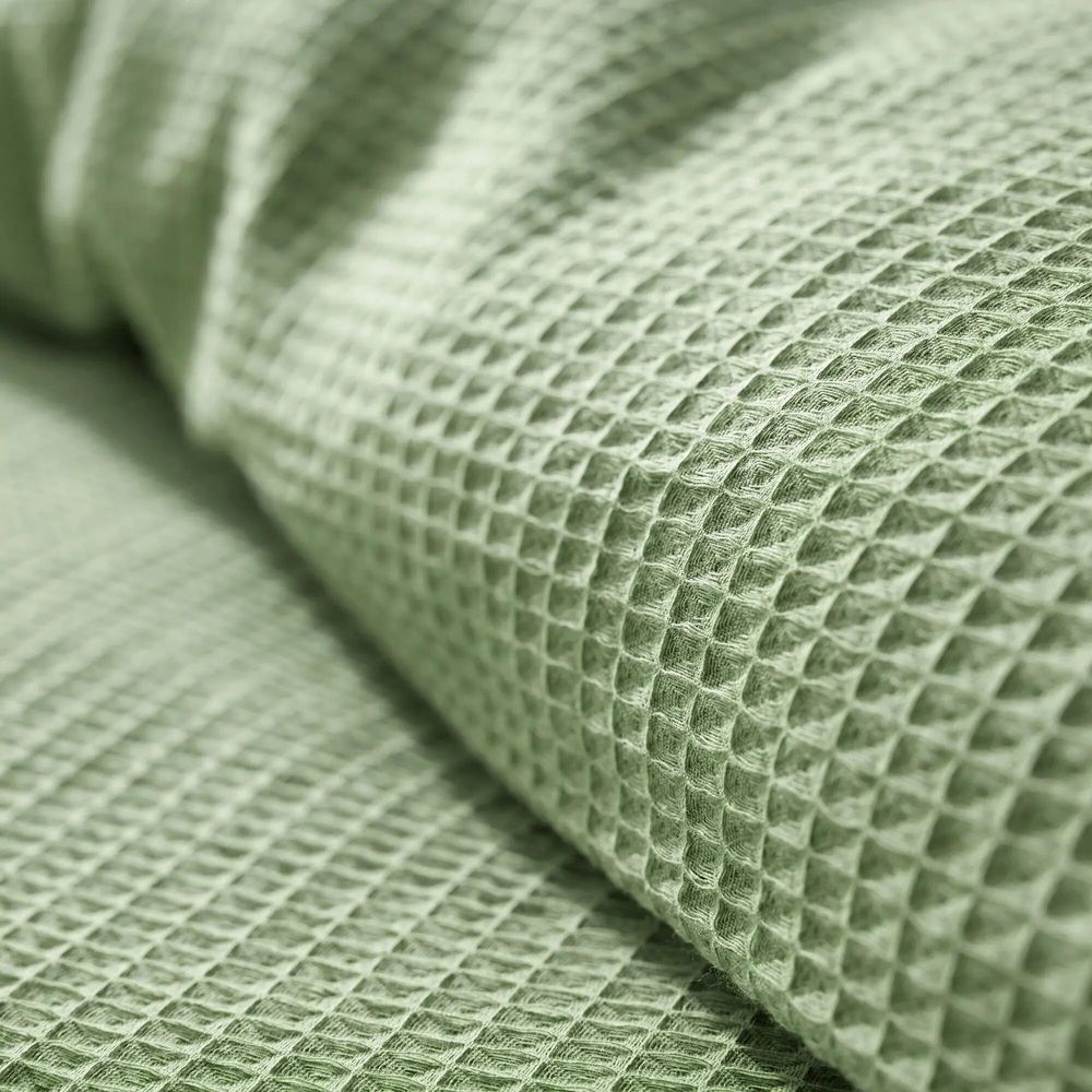 Linge de lit - Parure de couette 140x200cm + 1 taie d'oreiller 65X65cm nid d'abeille Olive - COTON PUR