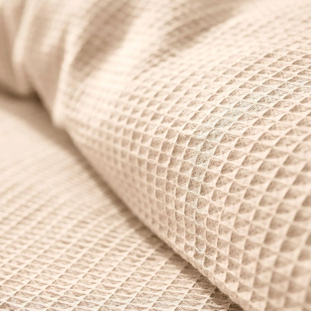 Linge de lit - Parure de couette 240x220cm + 2 taies d'oreiller 65X65cm nid d'abeille Naturel - COTON PUR